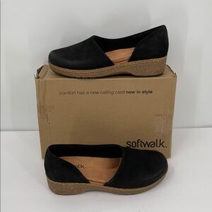 SoftWalk Addie d'orsay clog shoe black nubuck leather comfort chunky women new 9